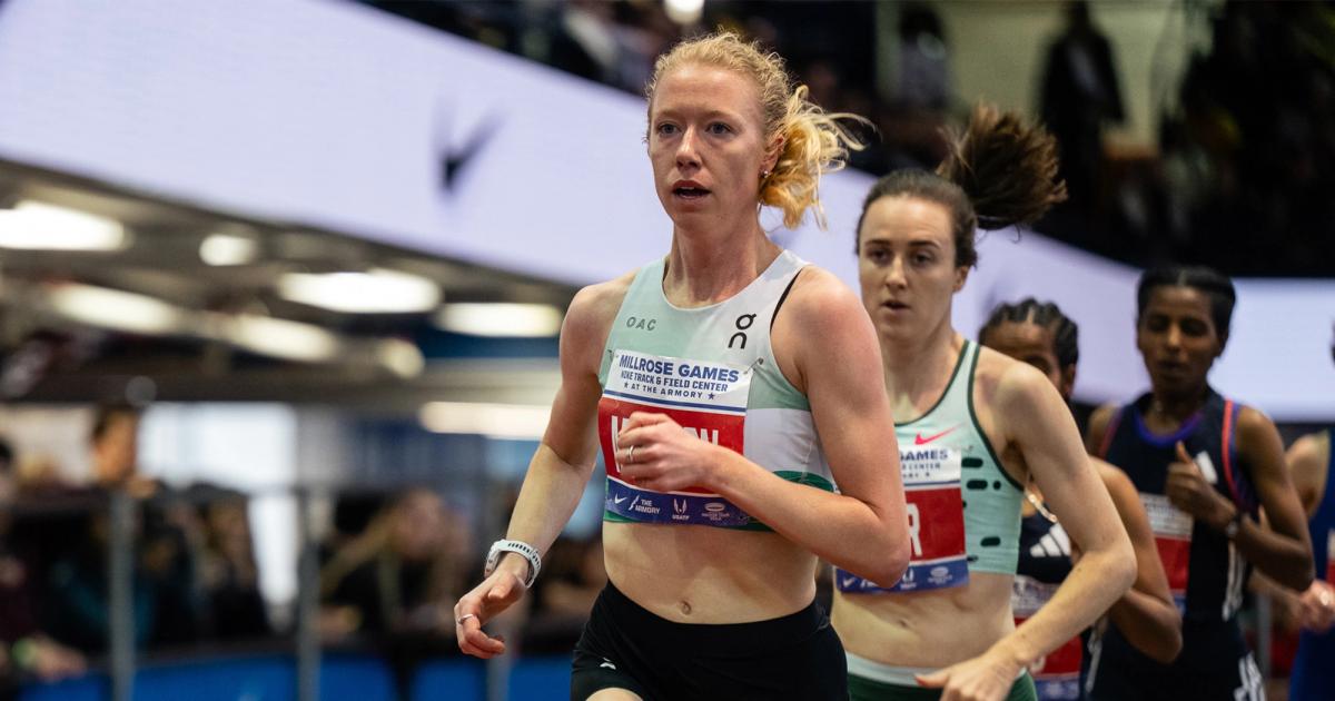 Alicia Monson breaking the indoor American record in the 2-mile at the Millrose Games.