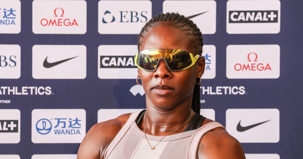 Shericka Jackson faces the media at the Monaco Diamond League press conference.