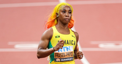 Shelly-Ann Fraser-Pryce at the 2023 World Championships in Budapest.
