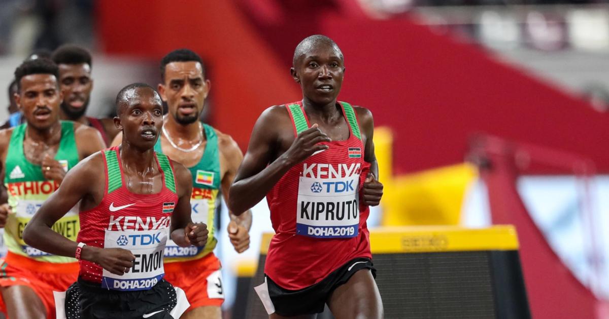 Rhonex Kipruto on his way to a bronze medal finish at the 2019 World Championships in Doha, Qatar.