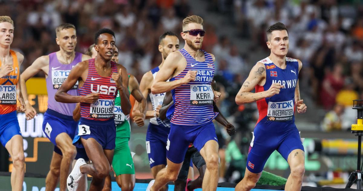 Yared Nuguse, Josh Kerr and Jakob Ingebrigtsen at the 2023 World Championships