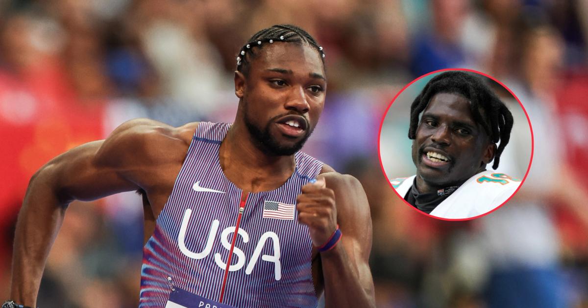 Noah Lyles responds to Tyreek Hill's comments about beating the Olympic champion in a race.