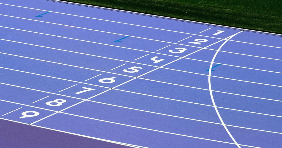 The purple track at the Stade de France for the 2024 Paris Olympic Games.