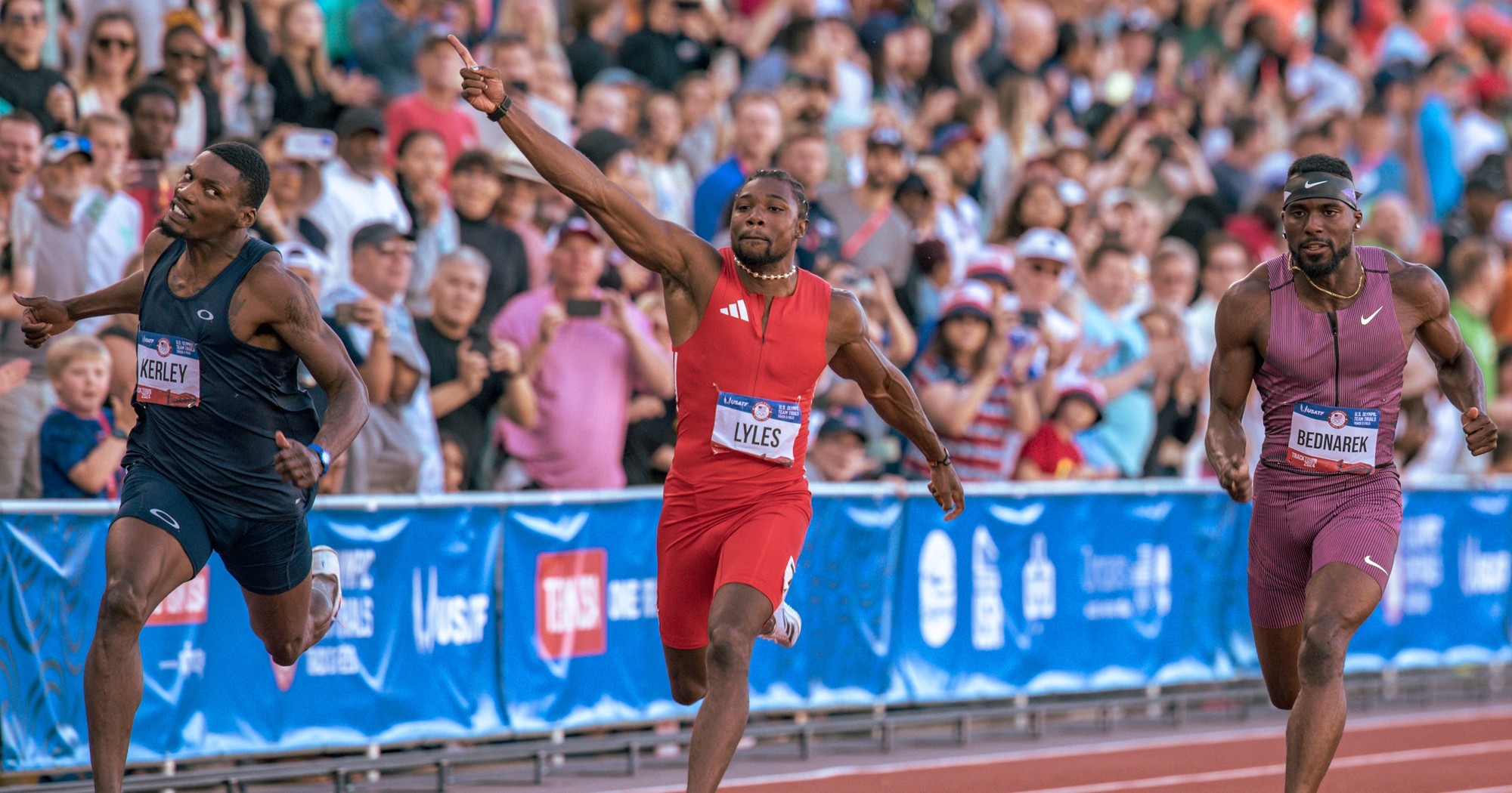 The men's 100m final at the 2024 U.S. Olympic Trials.