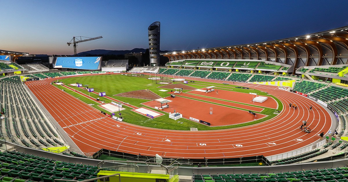 A photo of Hayward Field at Sunset.