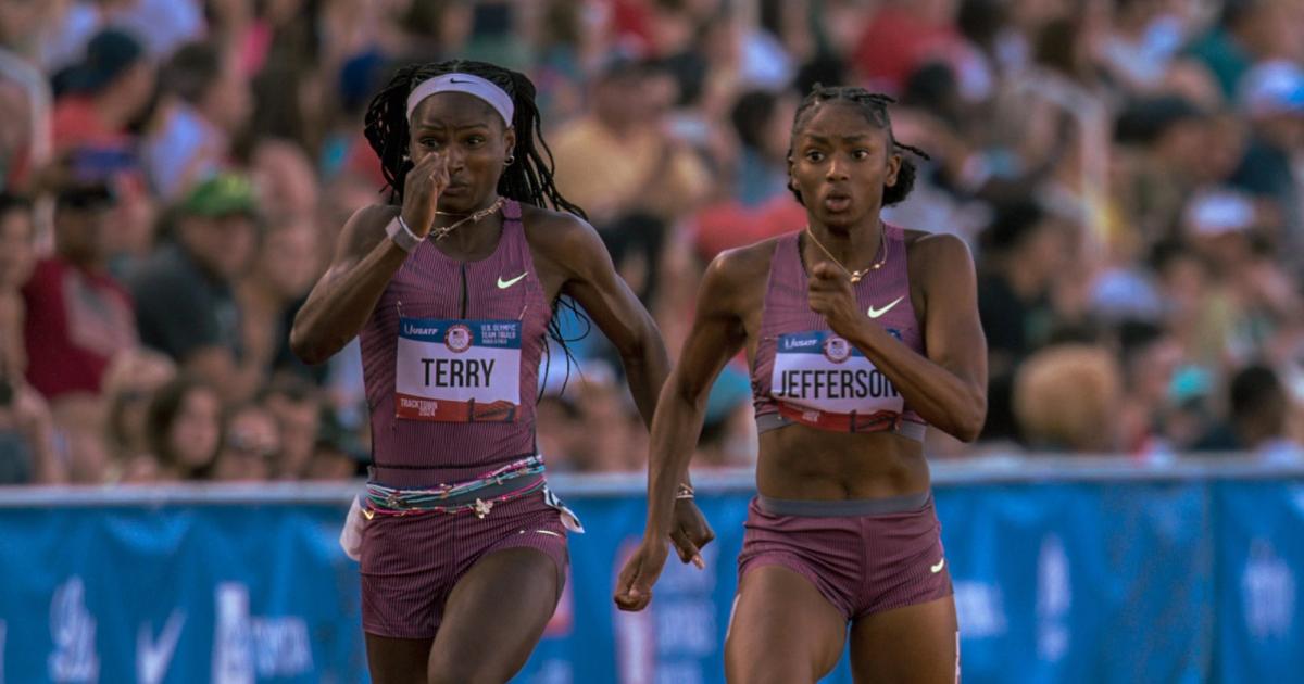 The women's 100m final at the 2024 U.S. Olympic Trials.