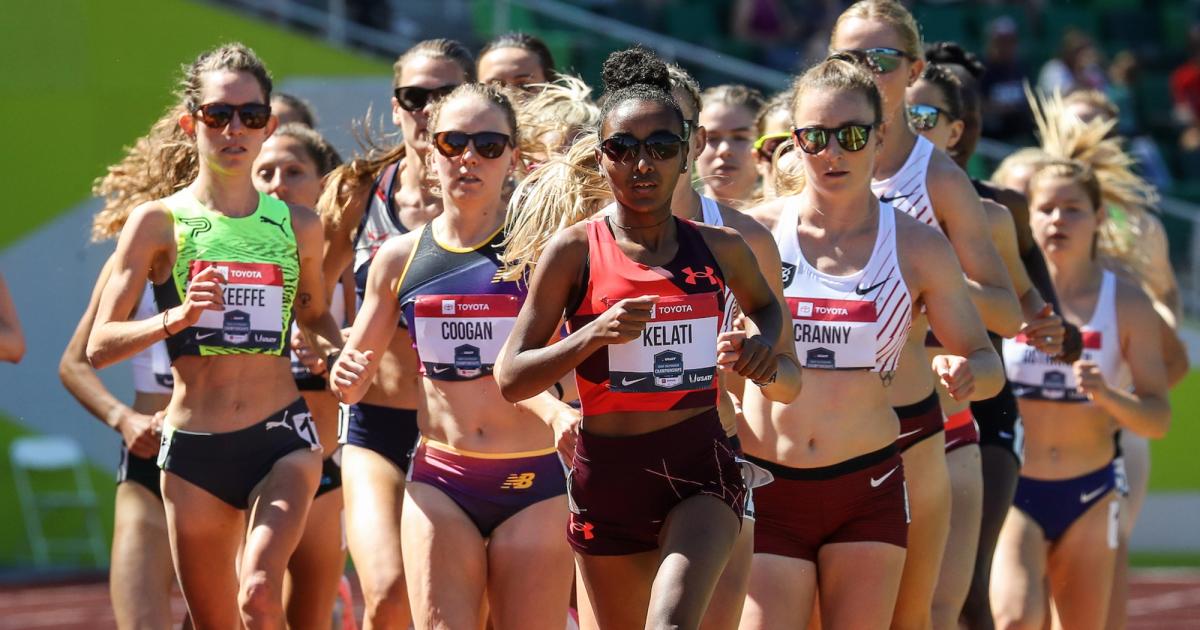 Weini Kelati in the lead at the 2022 U.S. Outdoor Track and Field Championships.