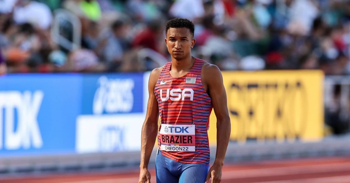 Donavan Brazier on the starting line of the 2022 World Championships in Oregon.