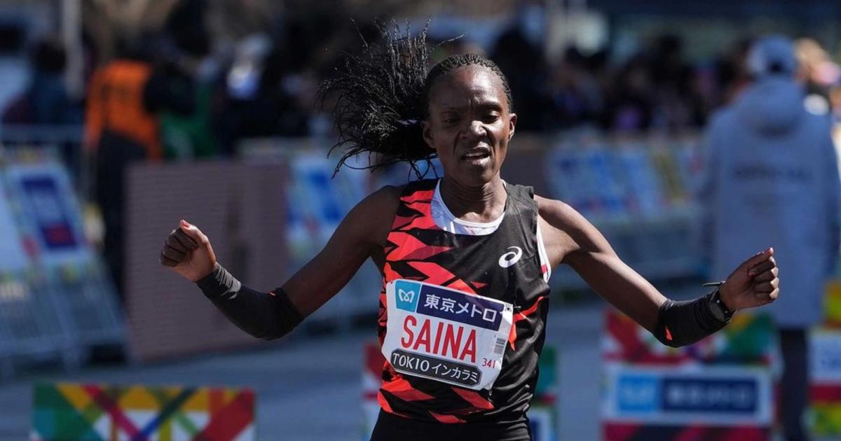 Betsy Saina finishing the 2024 Tokyo Marathon in 2:19:17.