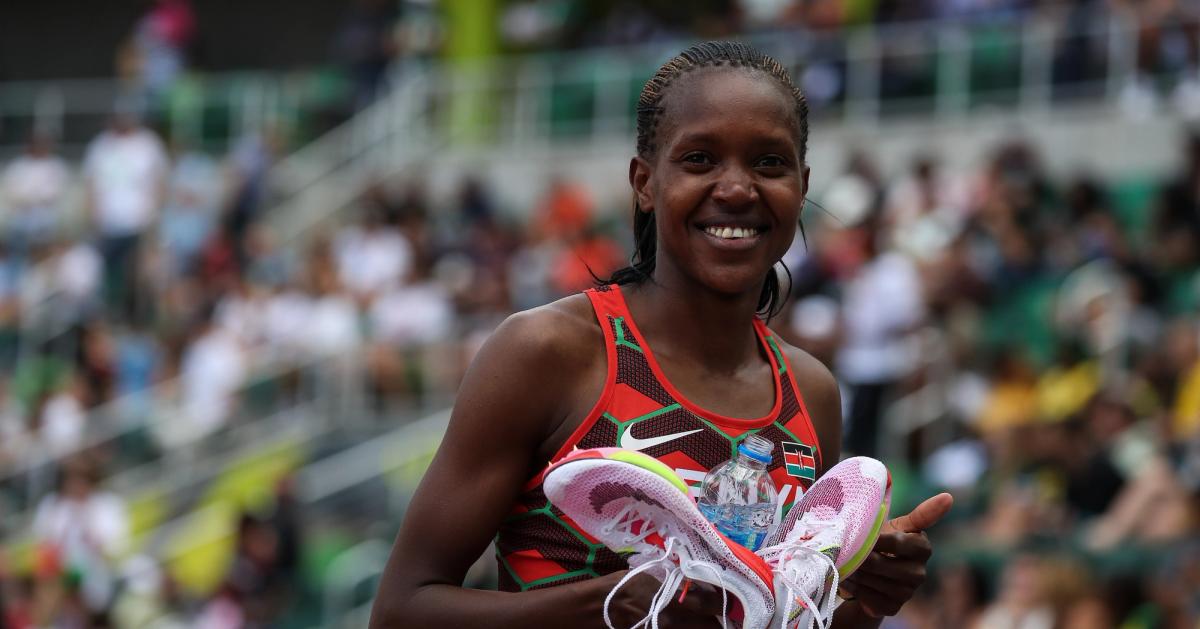 Faith Kipyegon after competing at the 2021 Prefontaine Classic.