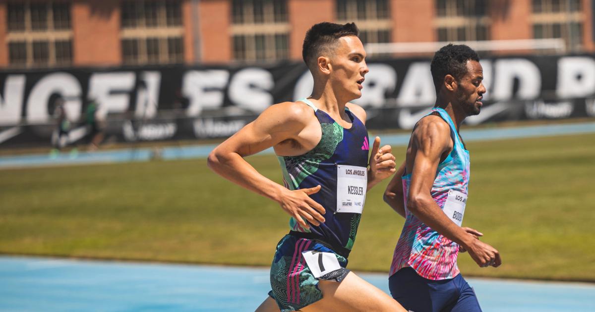 Hobbs Kessler competing at the 2023 Los Angeles Grand Prix men's 1500m.