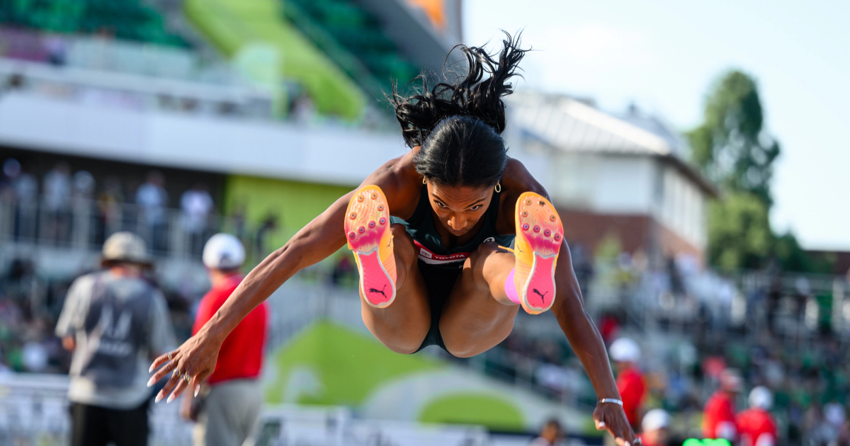 Tara Davis-Woodhall at the 2023 U.S. Championships.