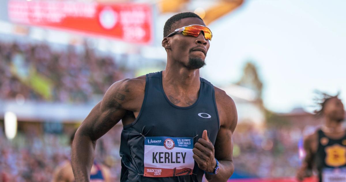 Fred Kerley in the 100m dash at the 2024 U.S. Olympic Trials.