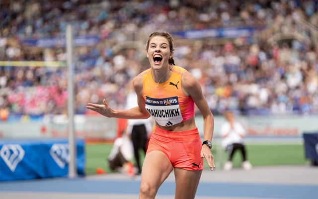 Yaroslava Mahuchikh after setting the high jump world record at 2.10m.