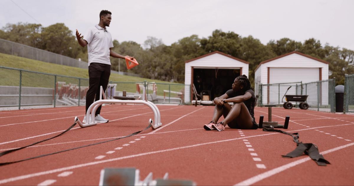 Coach Gerald Phiri and Adaejah Hodge working out at Montverde Academy in Florida.