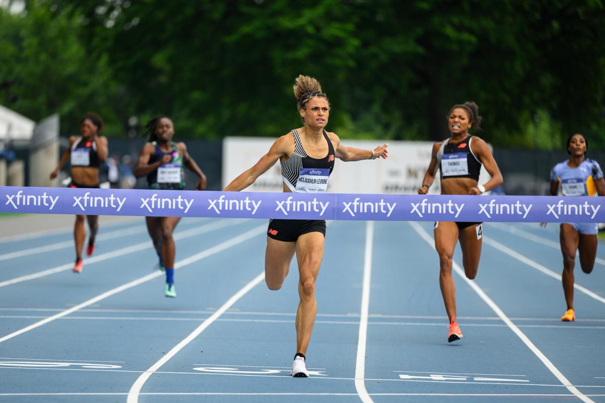 Sydney McLaughlin-Levrone wins the women's 400m at the NYC Grand Prix at Icahn Staduium.