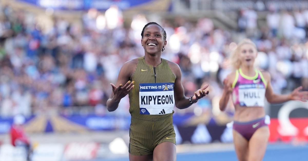 Faith Kipyegon after breaking the 1500m world record at the Paris Diamond League.