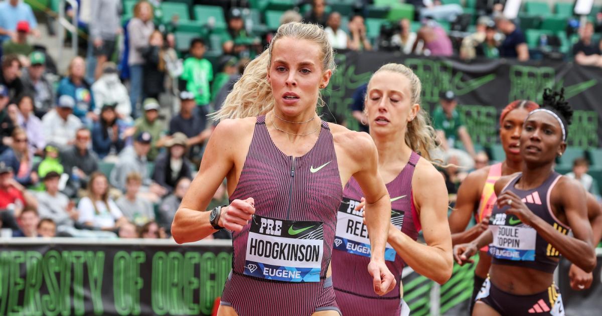 Keely Hodgkinson wins the 800m at teh 2024 Prefontaine Classic.
