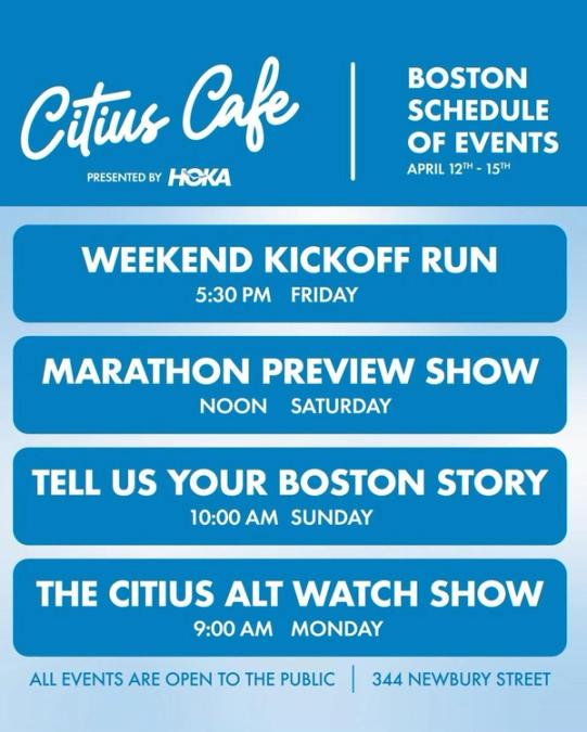 CITIUS MAG's schedule of events with HOKA at the 2024 Boston Marathon