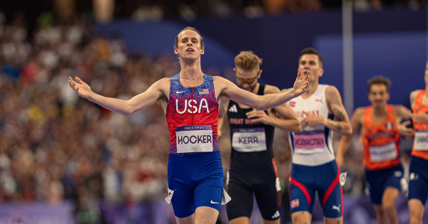 Cole Hocker winning the Olympic title in the men's 1500m.