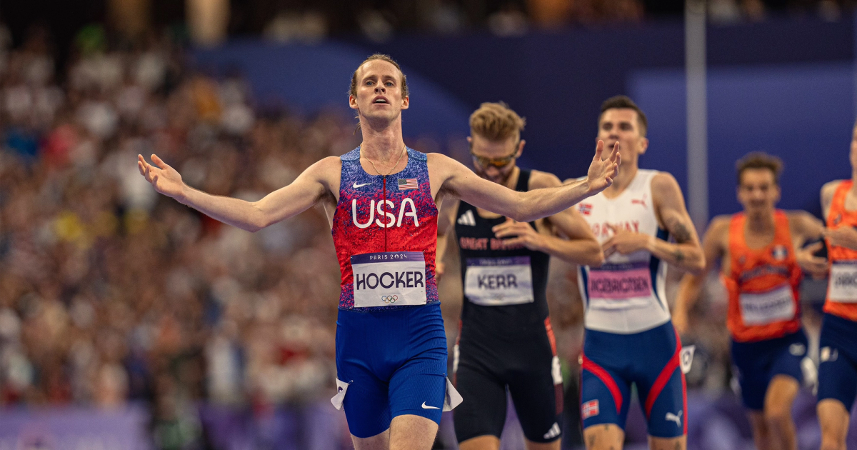 Cole Hocker winning the Olympic title in the men's 1500m.