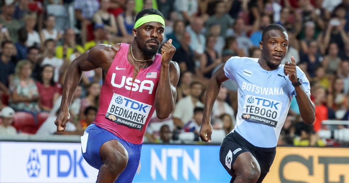 Kenny Bednarek and Letsile Tebogo at the 2023 World Championships.