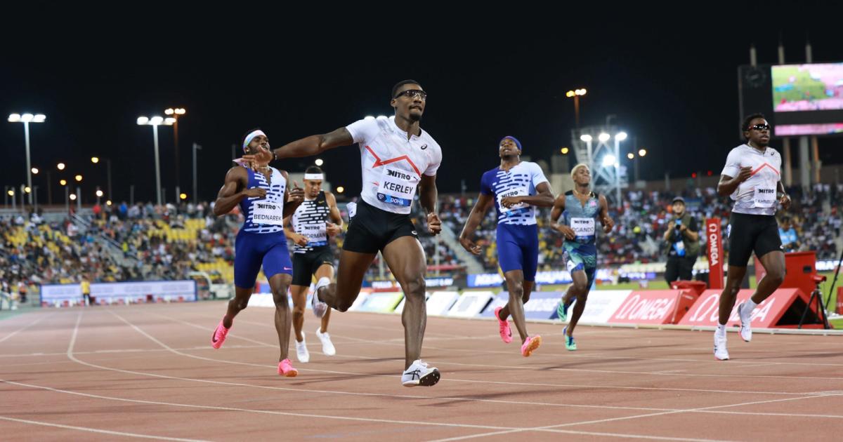 Fred Kerley wins the Doha Diamond League men's 200m.