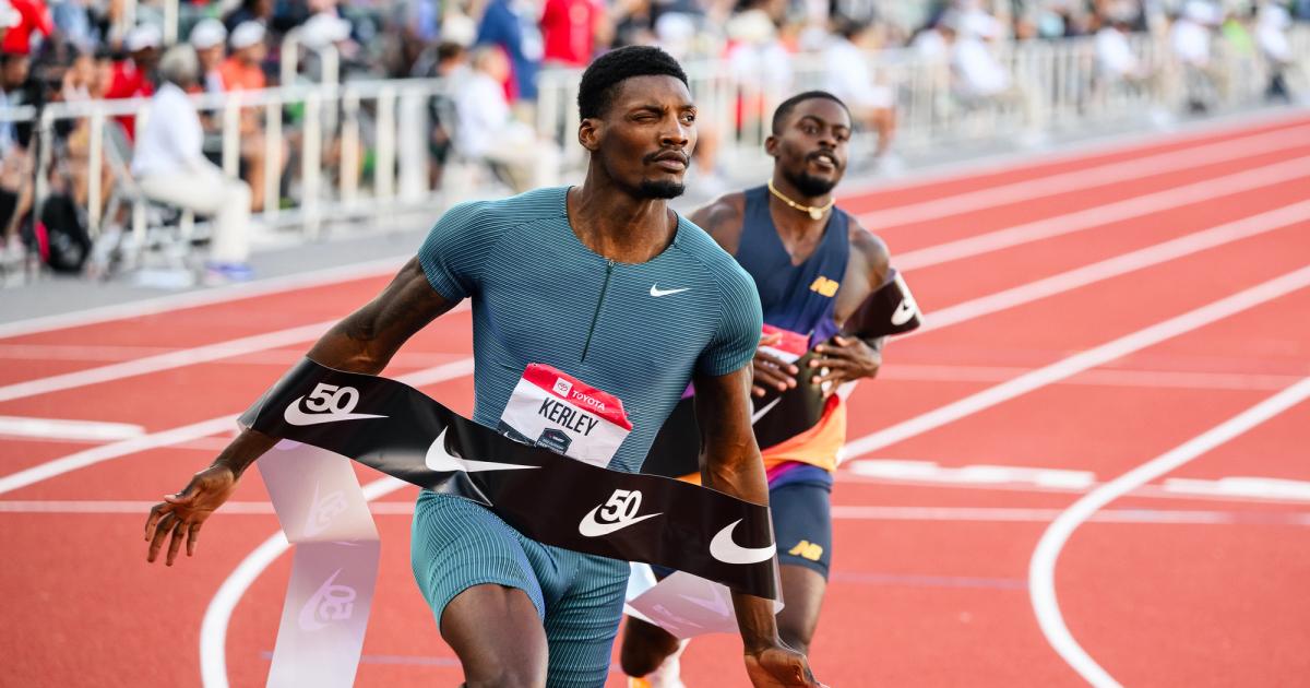 Fred Kerley wins the 2022 USATF Outdoor Track and Field Championships 100m.