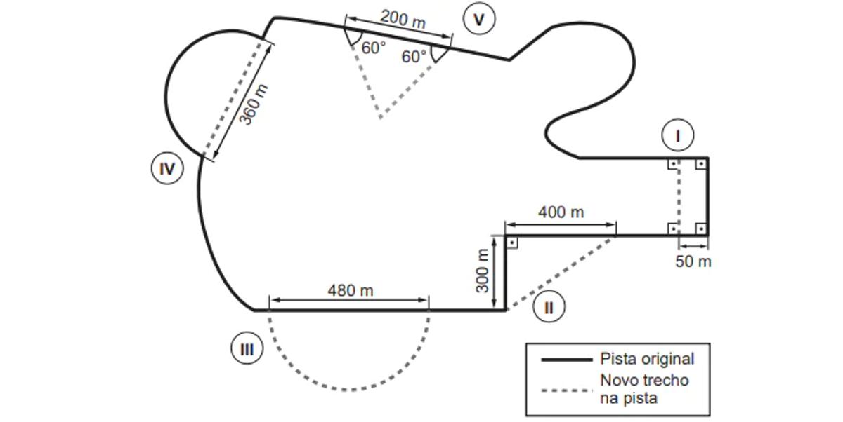 Questão 158 - Enem PPL 2022 - Para tornar uma pista de automobilismo mais segura,linhas tracejadas,trechos,enem