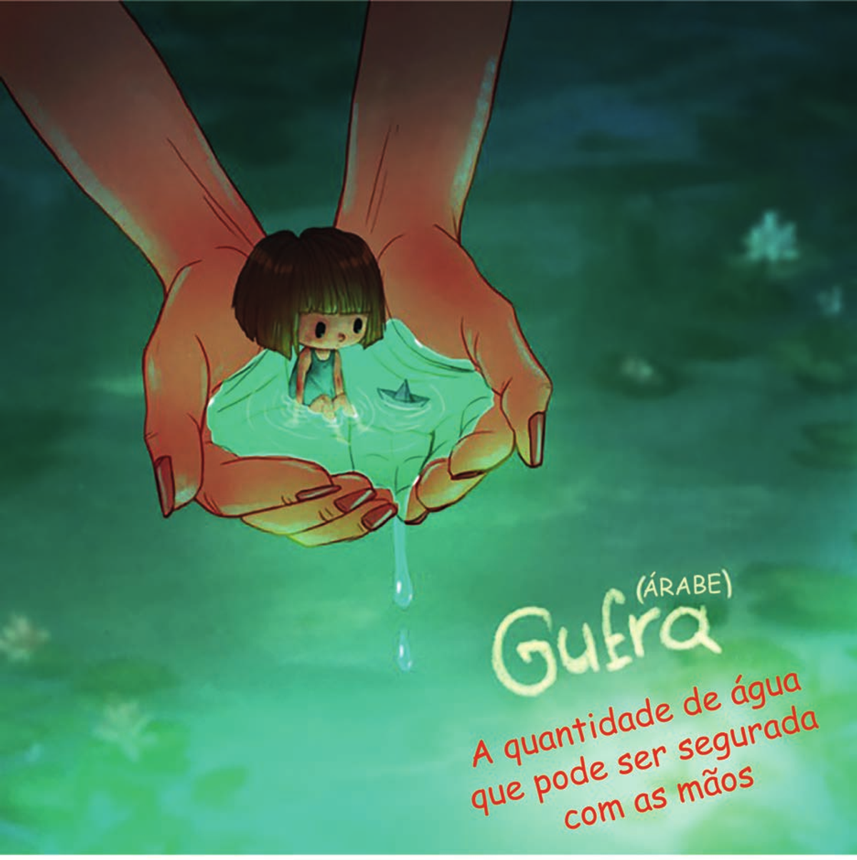 Ilustração da série Palavras intraduzíveis: a palavra árabe "Gufra" — a quantidade de água que pode ser segurada com as mãos