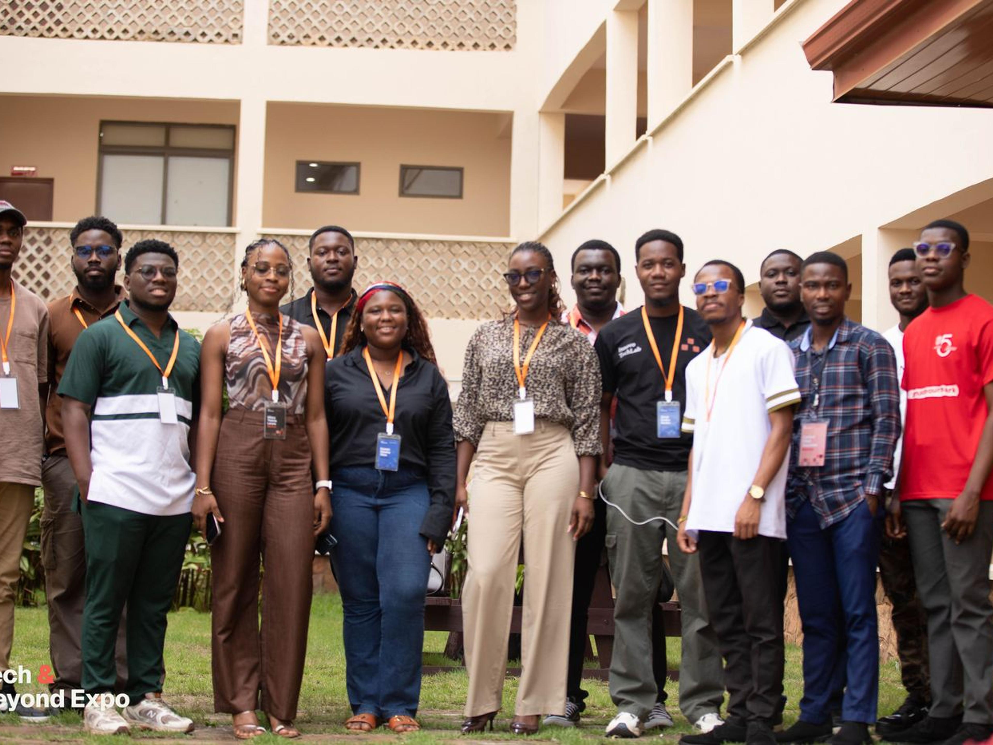 All the 2025 speakers and mentors together in the courtyard