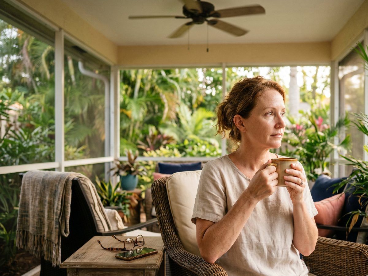 Woman having a quiet moment on her porch