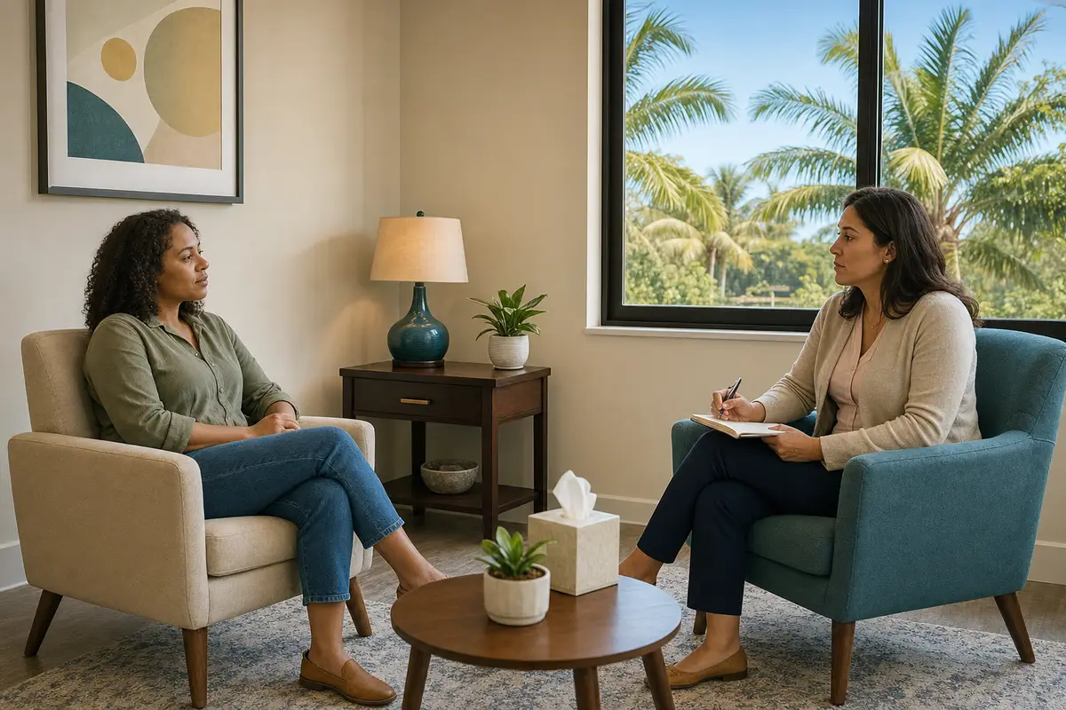 what is trauma therapy — A calm, warm therapy room scene suggesting safety and gradual healing, representing the structured process of trauma therapy.