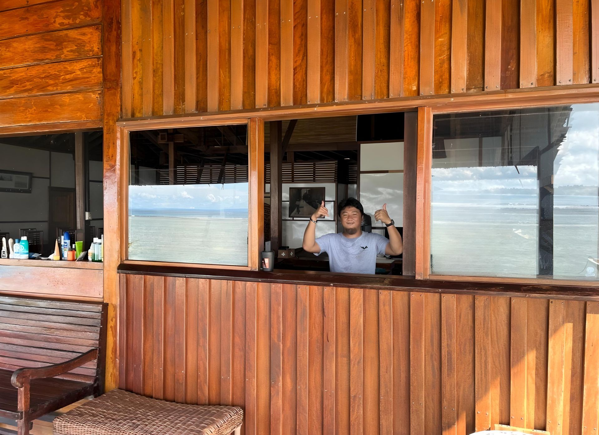 View of beach and ocean from behind a tree
