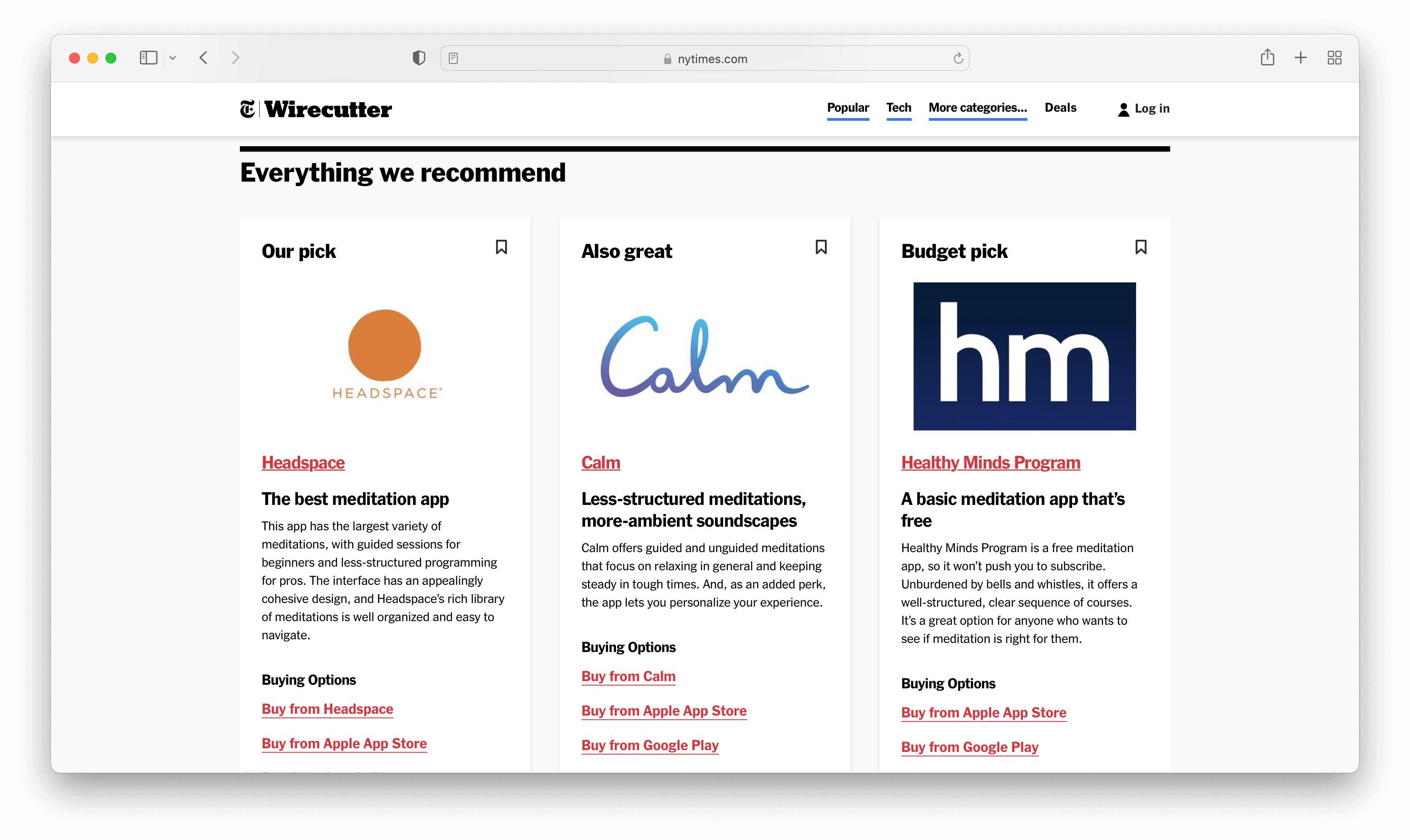 New York Time and Wirecutters Top Meditation Apps