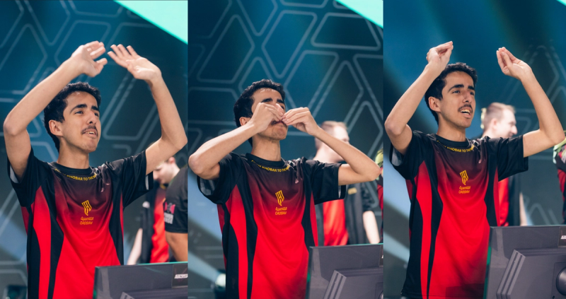 Ziyad celebrating their win against rivals Twisted Minds at EWC 2025.