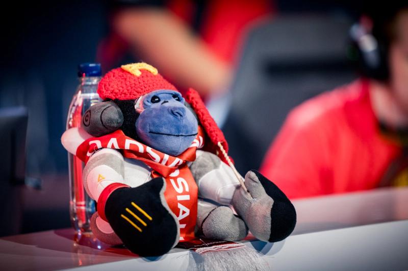 Al Qadsiah's Overwatch mascot. Winston in red.