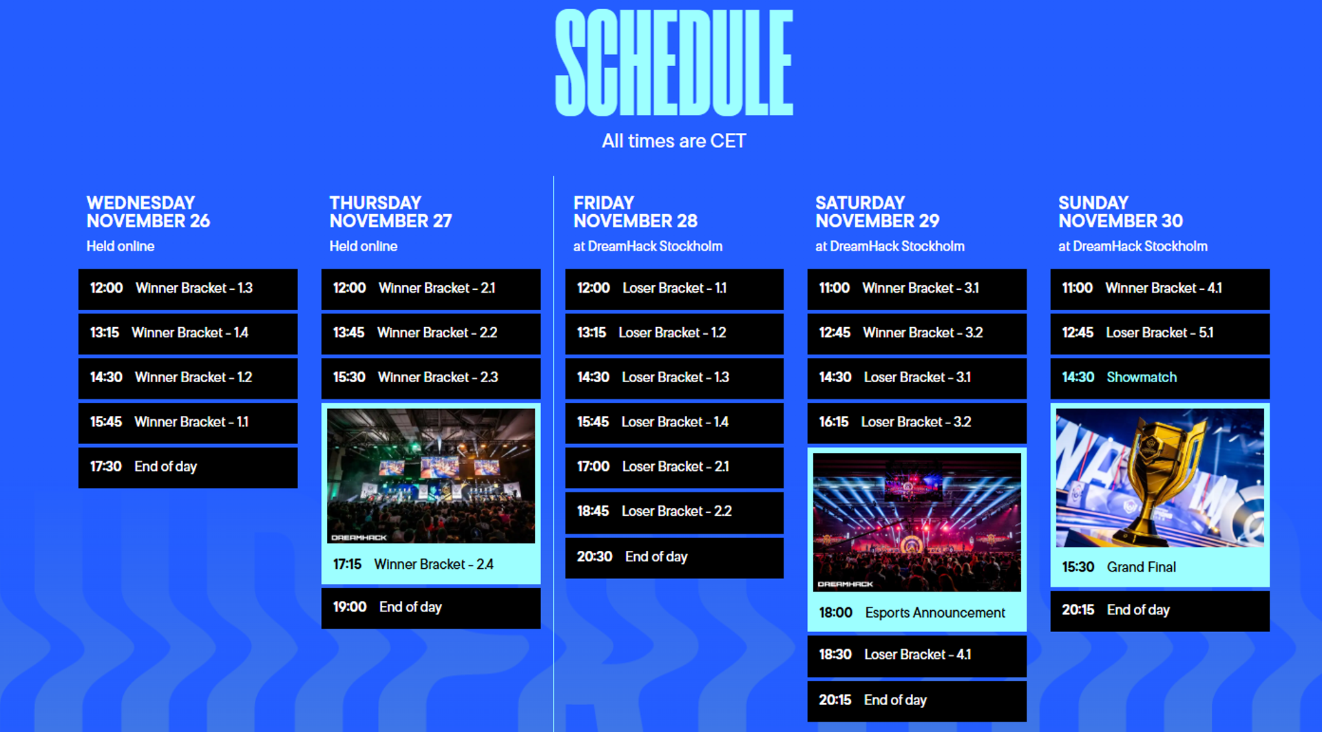 The full schedule at OWCS World Finals in Stockholm