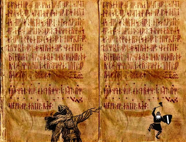 Illustrert siste side av Runic Codex Runicus AM 28 8vo, Viking-bilder