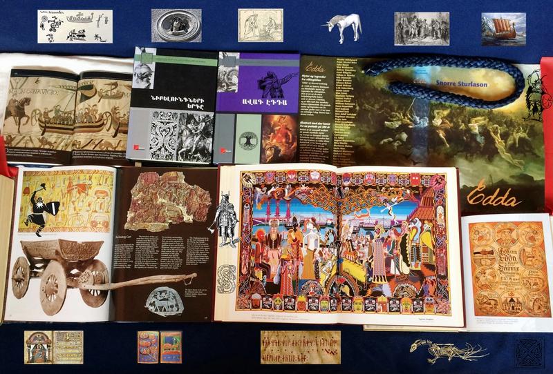 Նկարում սկանդինավյան դիցաբանության մասին գրքեր են և առասպելական պատկերներ