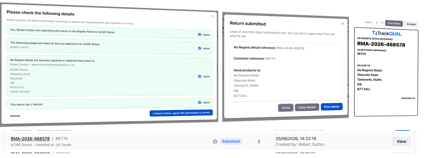 Submit the return to the brand, agree to the details ensuring you've not missed anything.