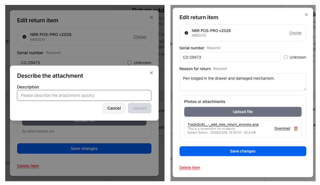 Adding attachments to items for evidence or information - TrackQUAL