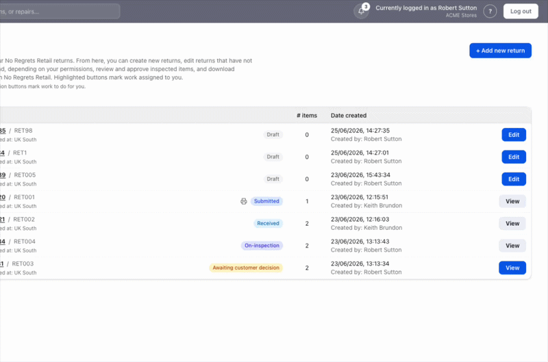 First step to start a new return - TrackQUAL