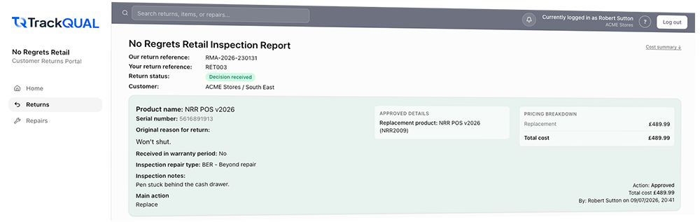 Decision received and back with the brand for processing - TrackQUAL