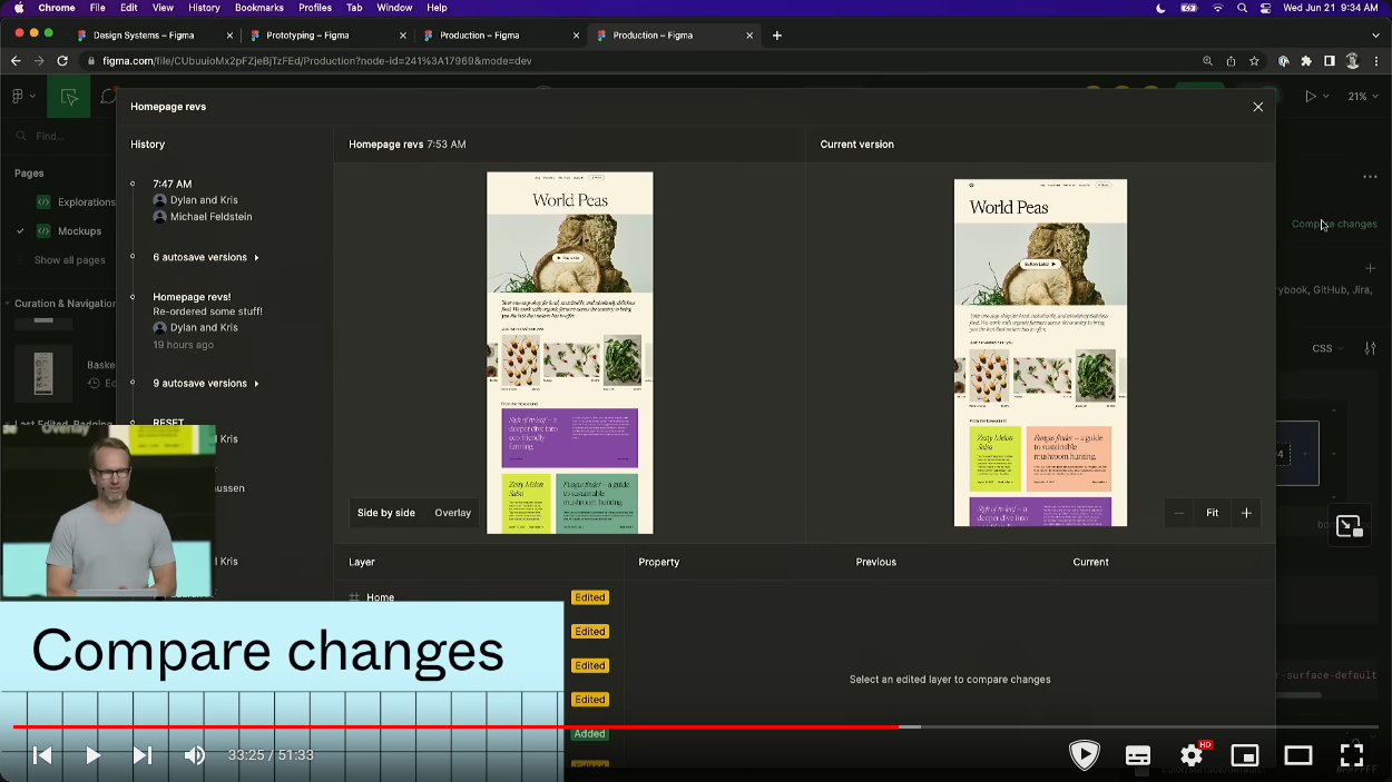 screenshot of the Figma conferance announcing the feature called "Compare changes"