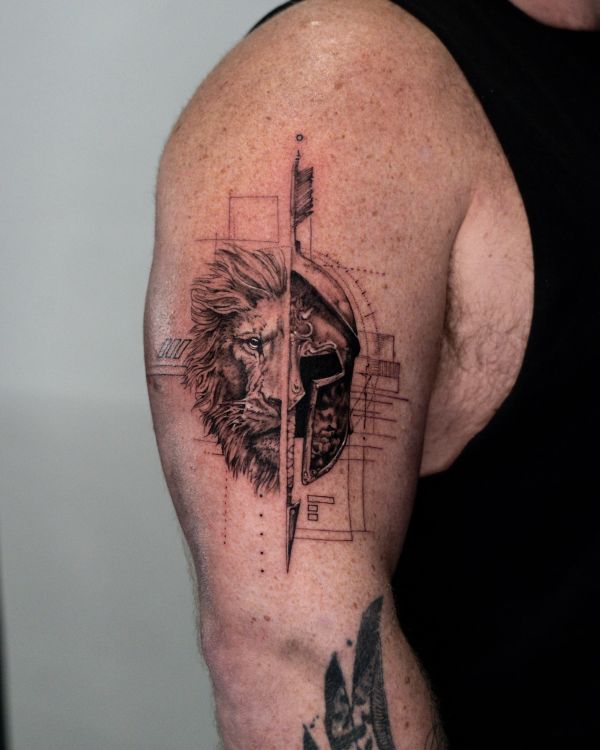Lion, Spartan Helmet, Geometric Shapes