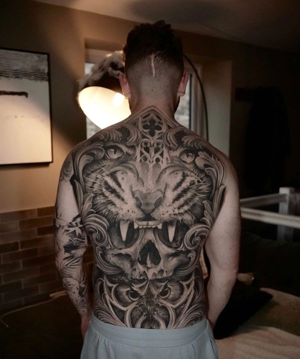 Tiger, Skull, Ornamental Patterns