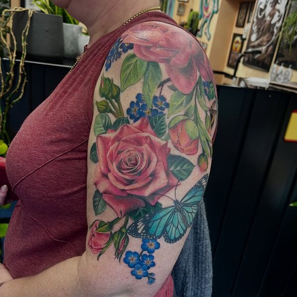 Rose, Butterfly, Flower