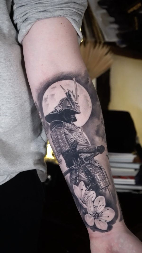 Samurai, Moon, Cherry Blossom