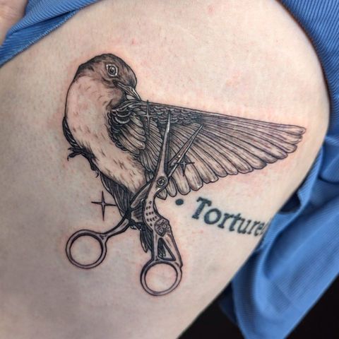 Bird, Scissors, Lettering